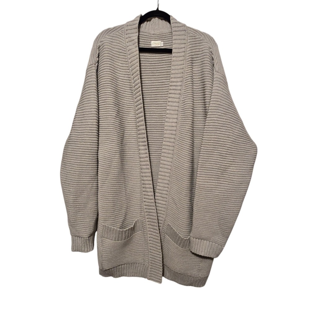 Natural Style Chunky Knit Cardigan Womens L/XL Sweater Gray Wool Alpaca Grandpa